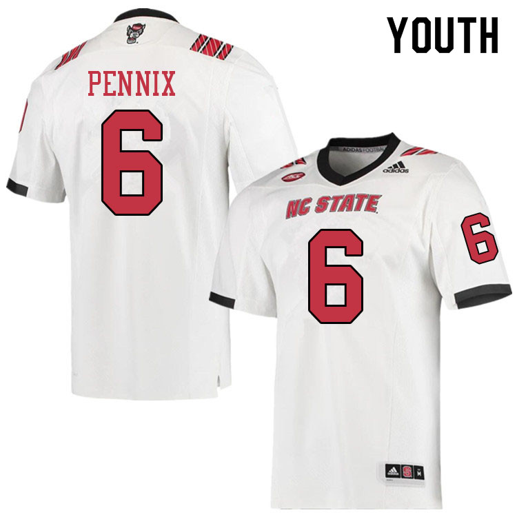 Youth #6 Trent Pennix NC State Wolfpack College Football Jerseys Sale-White - Click Image to Close